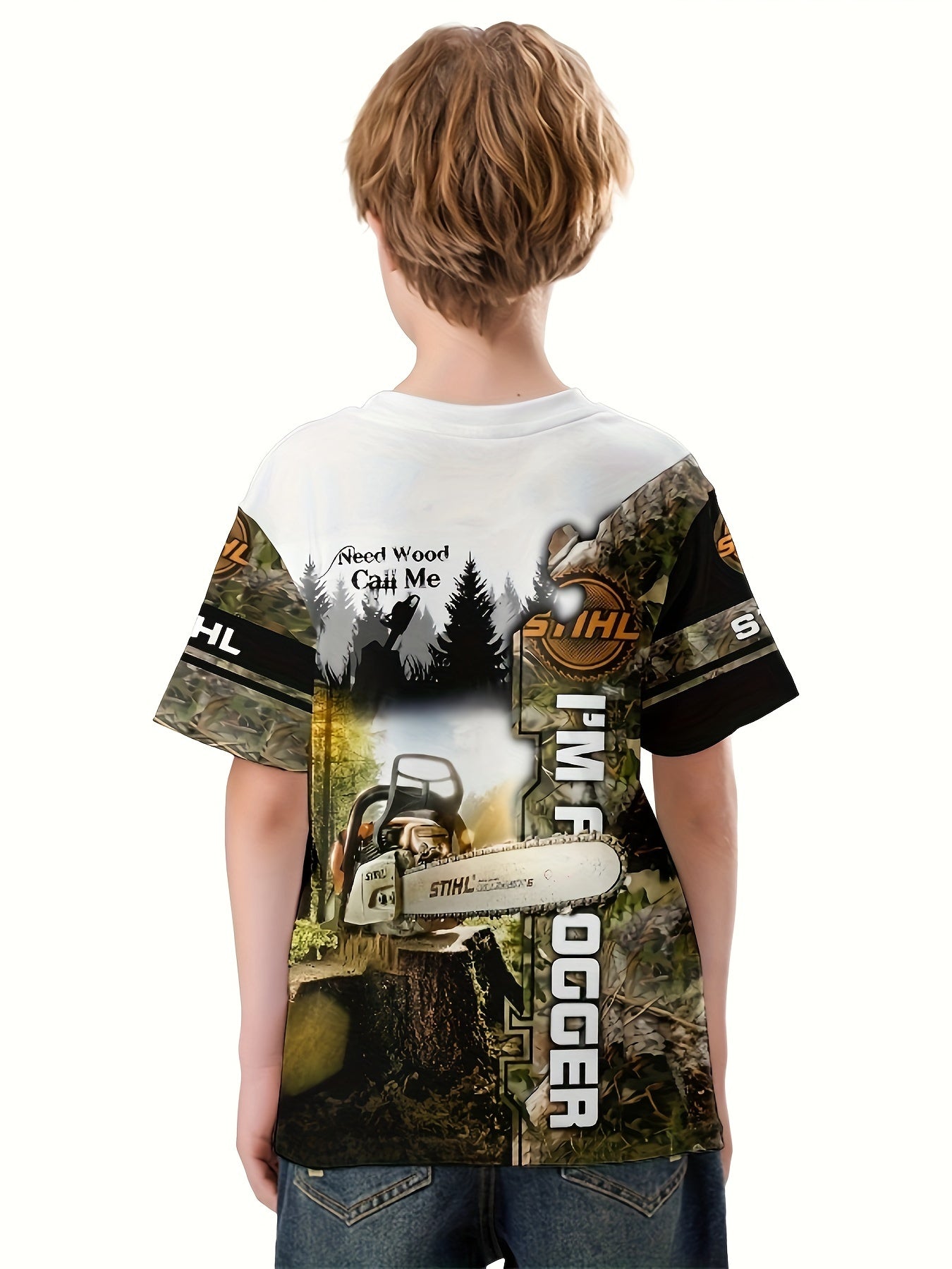 Forest 3D Print Boys Summer T shirt Lightweight Round Neck Short Sleeve Tee Tops
