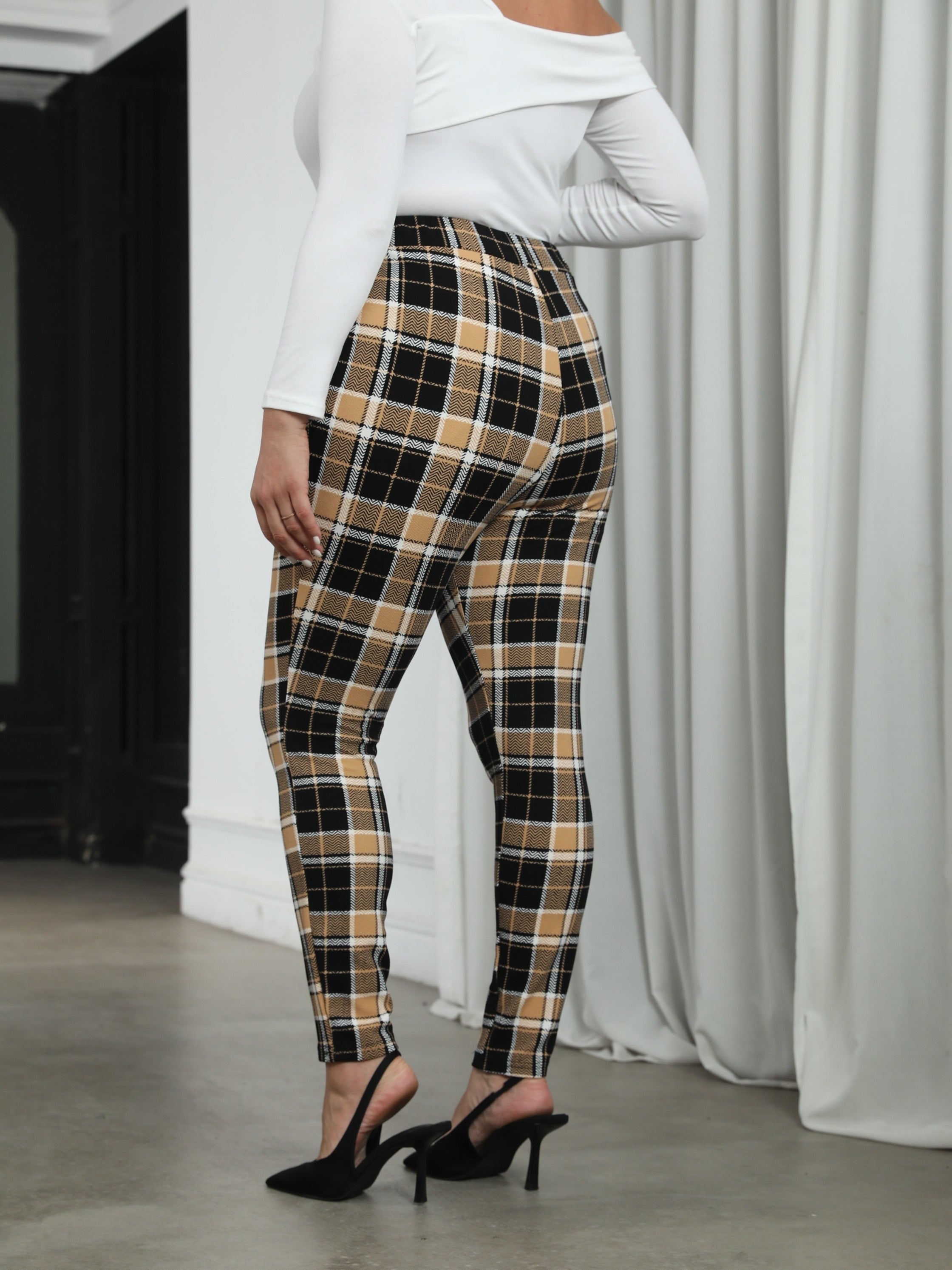 Women's Plus Plaid Print High Rise Skinny Trousers