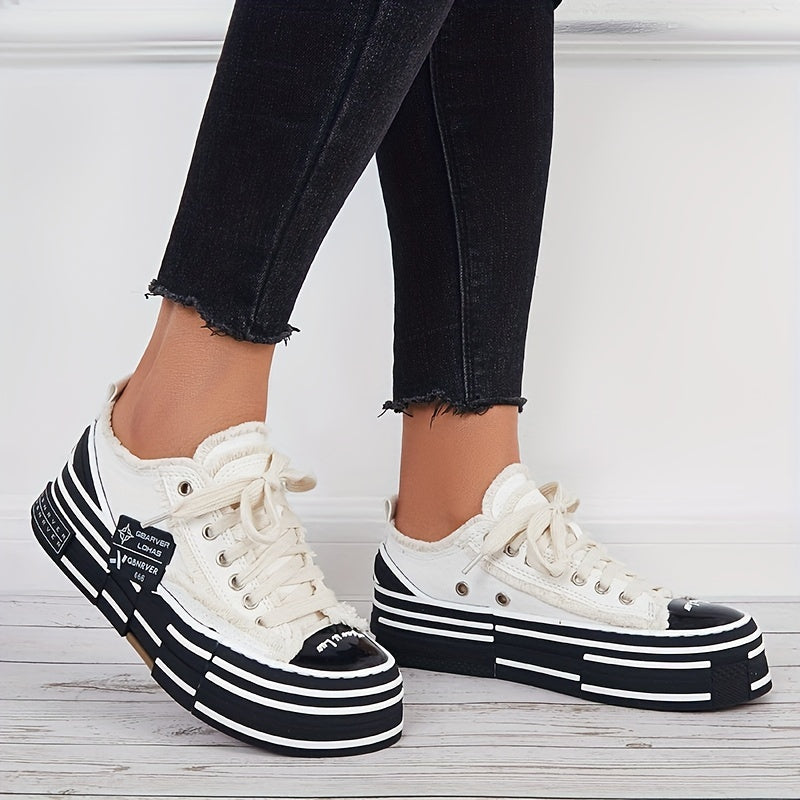 Women's Canvas Lace Up Platform Sneakers