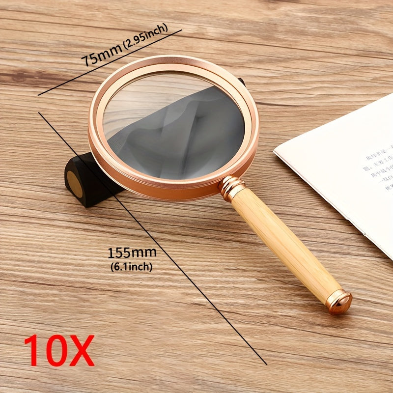 10X Magnifying Glass Handheld Wooden Handle Real Glass Reading Magnifier