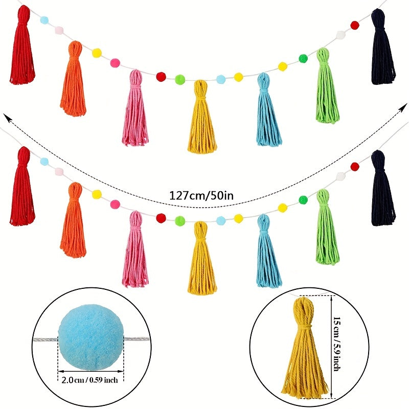 1pc Colorful Rainbow Tassel Garland Pompom Garland Bohemian Tassel Garland