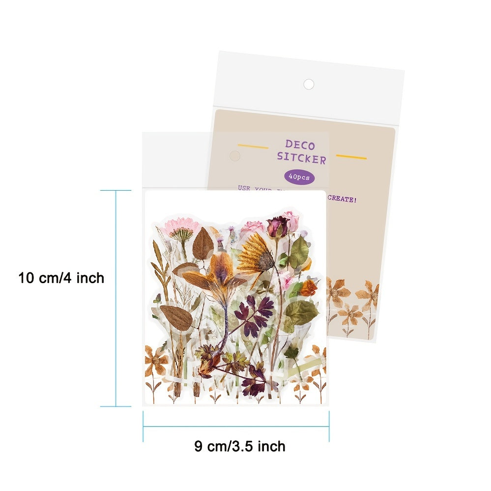 40pcs Floral Stickers Pack Waterproof Transparent PET for Bullet Journal DIY