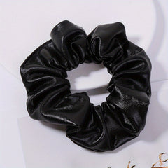 PU Leather Scrunchies Hair Tie Metallic Hair Ring