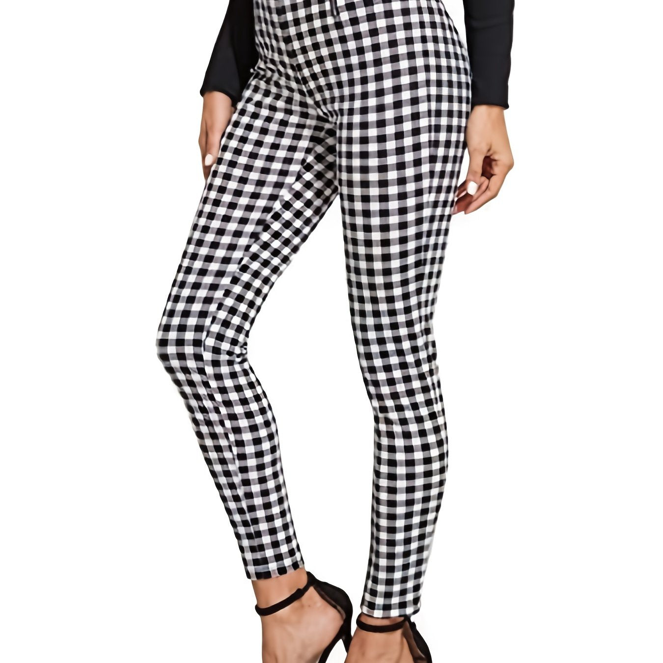 Plaid Zip Front Skinny Leggings Casual High Waist Every Stretchy Leggings