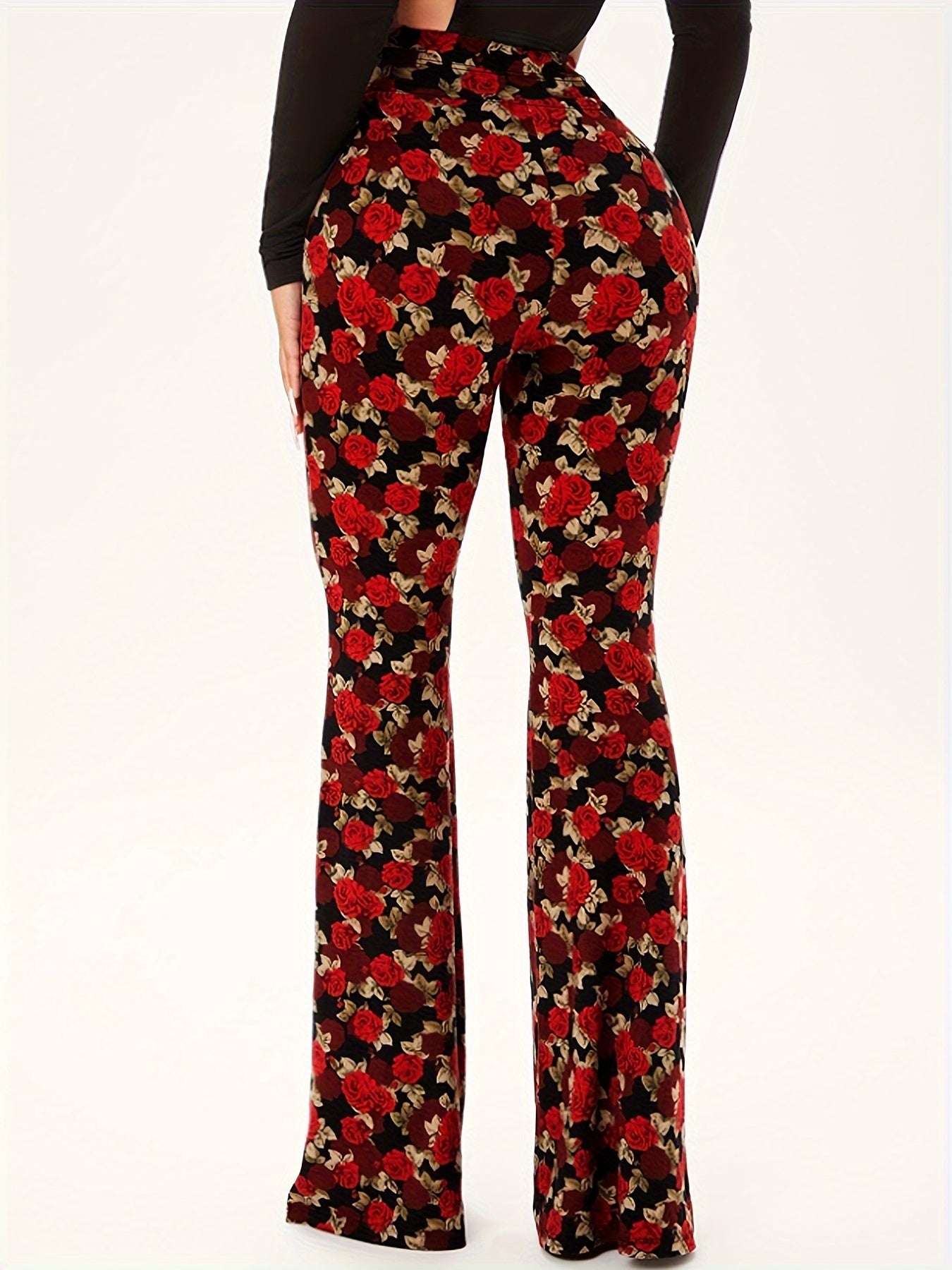 Floral Print High Rise Flared Leg Trousers