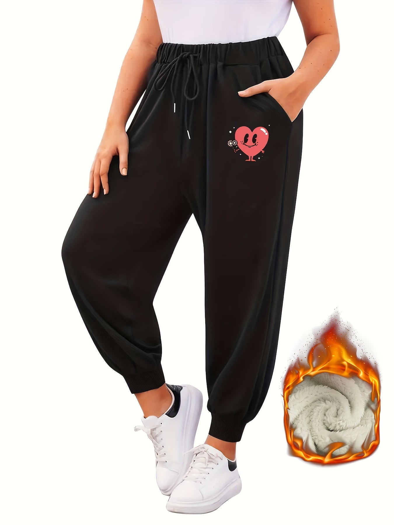  Women's Heart Print Fleece Joggers