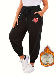  Women's Heart Print Fleece Joggers
