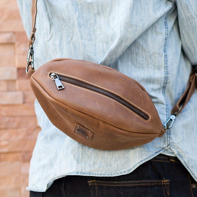 Cowhide Rugby Bag Men's Retro Crossbody Small Bag Leather Shoulder Bag