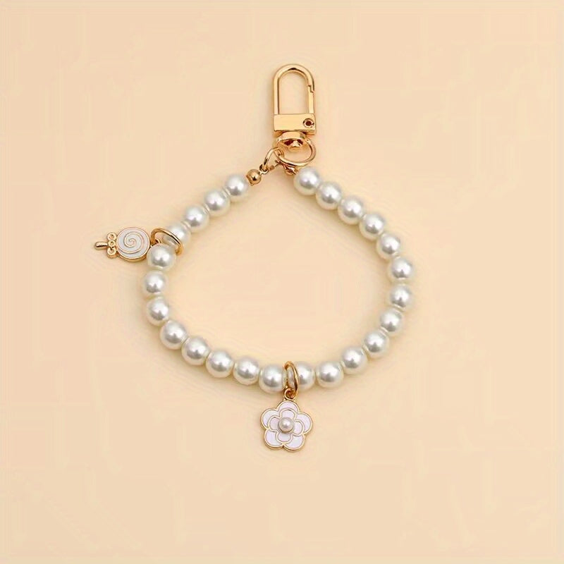 Retro Pearl Key Chain Small Pendant Alloy Key Chain Mobile Phone Chain