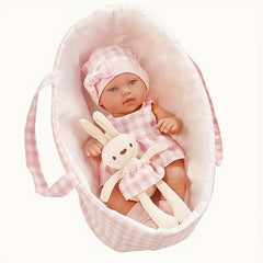 Plaid Sleeping Basket & Doll Set with Carry Crib