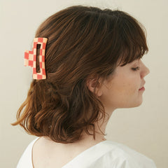 Pink Plaid Hair Clip Retro Square Clip Rectangle Hair Claw