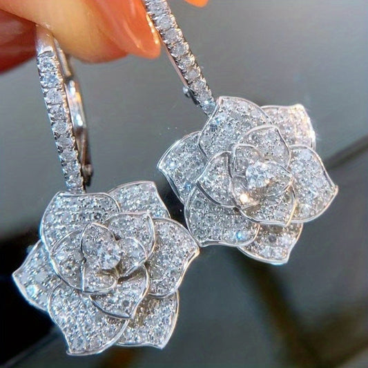 Zircon Flower Shape Hook Earrings for Women