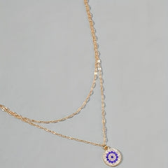 Evil's Eye Crystal Double Layer Necklace 18K Plated Sweater Chain