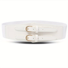 Women's Double Buckle Cinch Belt Wide Corset Elastic Waistband