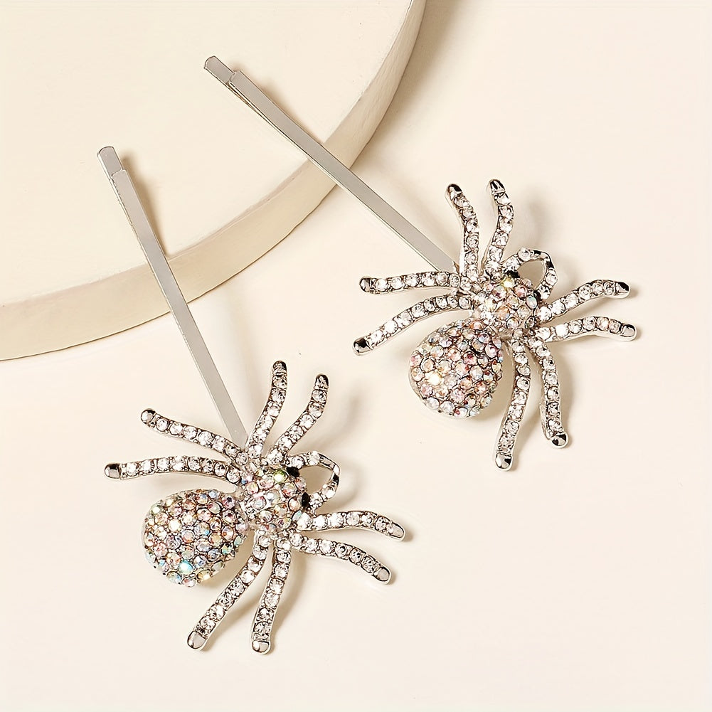 2pcs Rhinestone Spider Bobby Pin Bangs Clip Side Clip