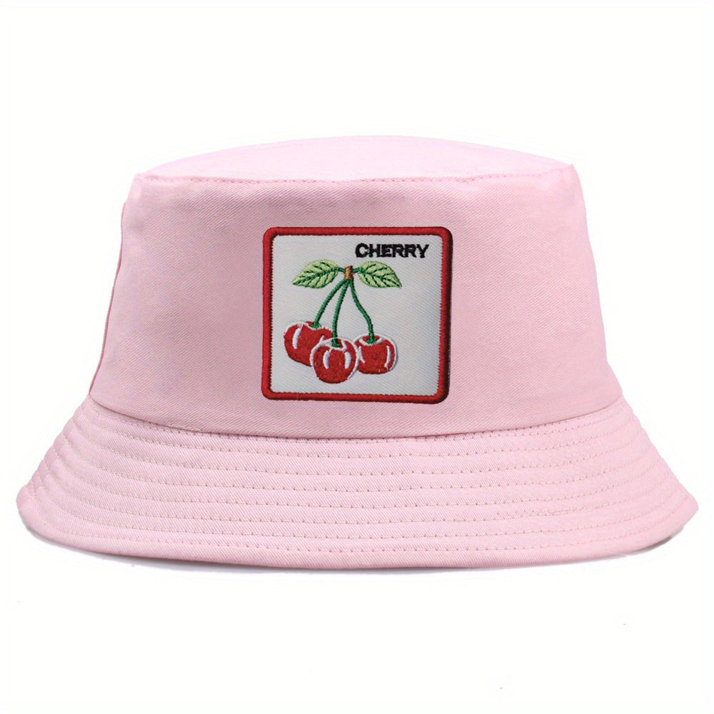 Reversible Cherry Embroidery Bucket Hat