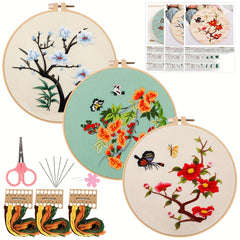 Chinese Style Flowers Lotus Manjusaka Embroidery Kit Set with Hoop 20.07cm