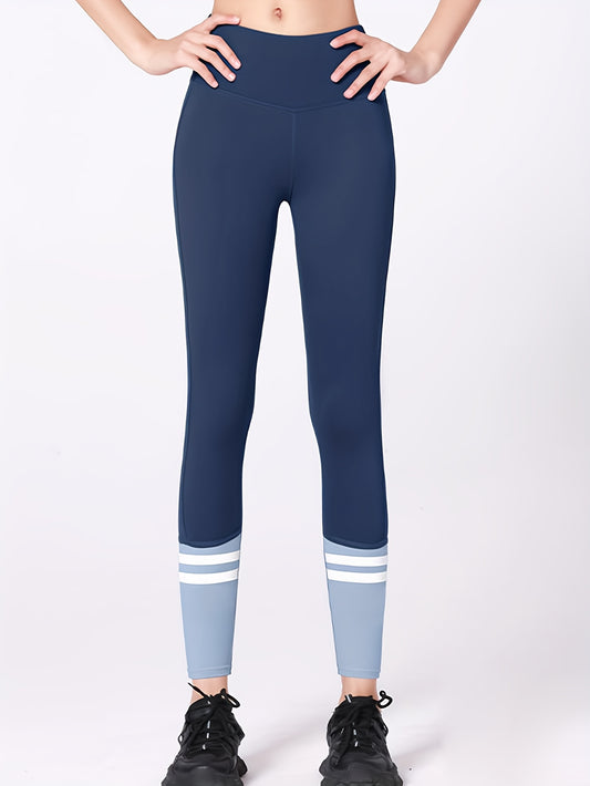Striped High Waisted Leggings Tummy Control Yoga Pants