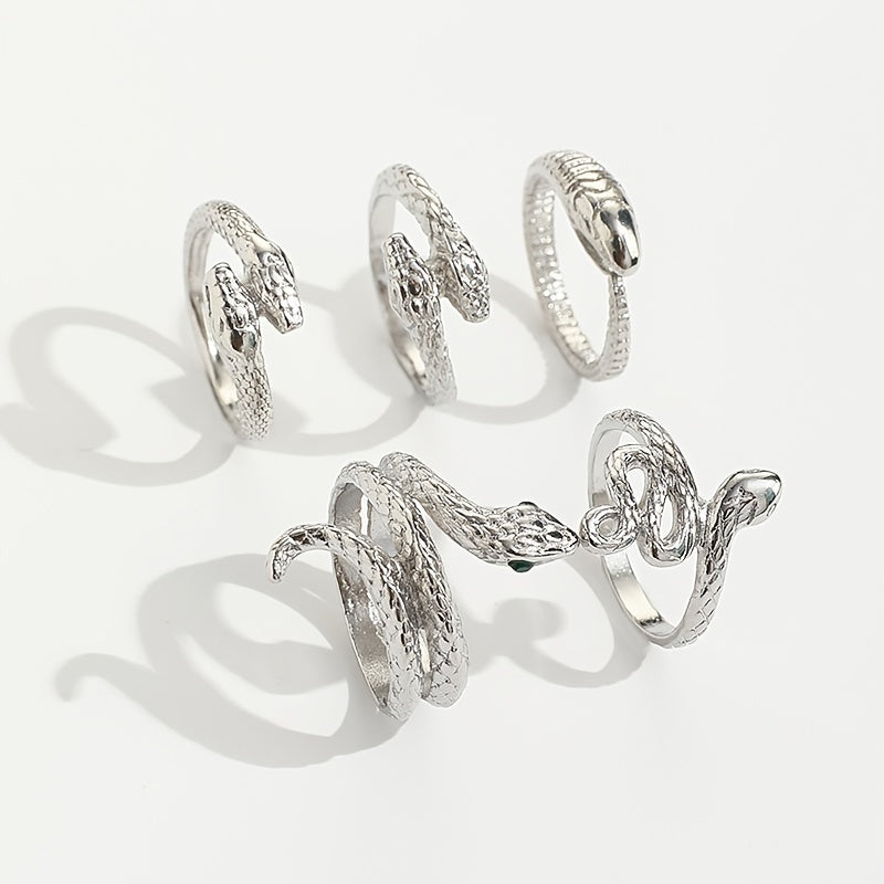 Vintage Snake Series Rhinestone Inlaid Women's Ring Set