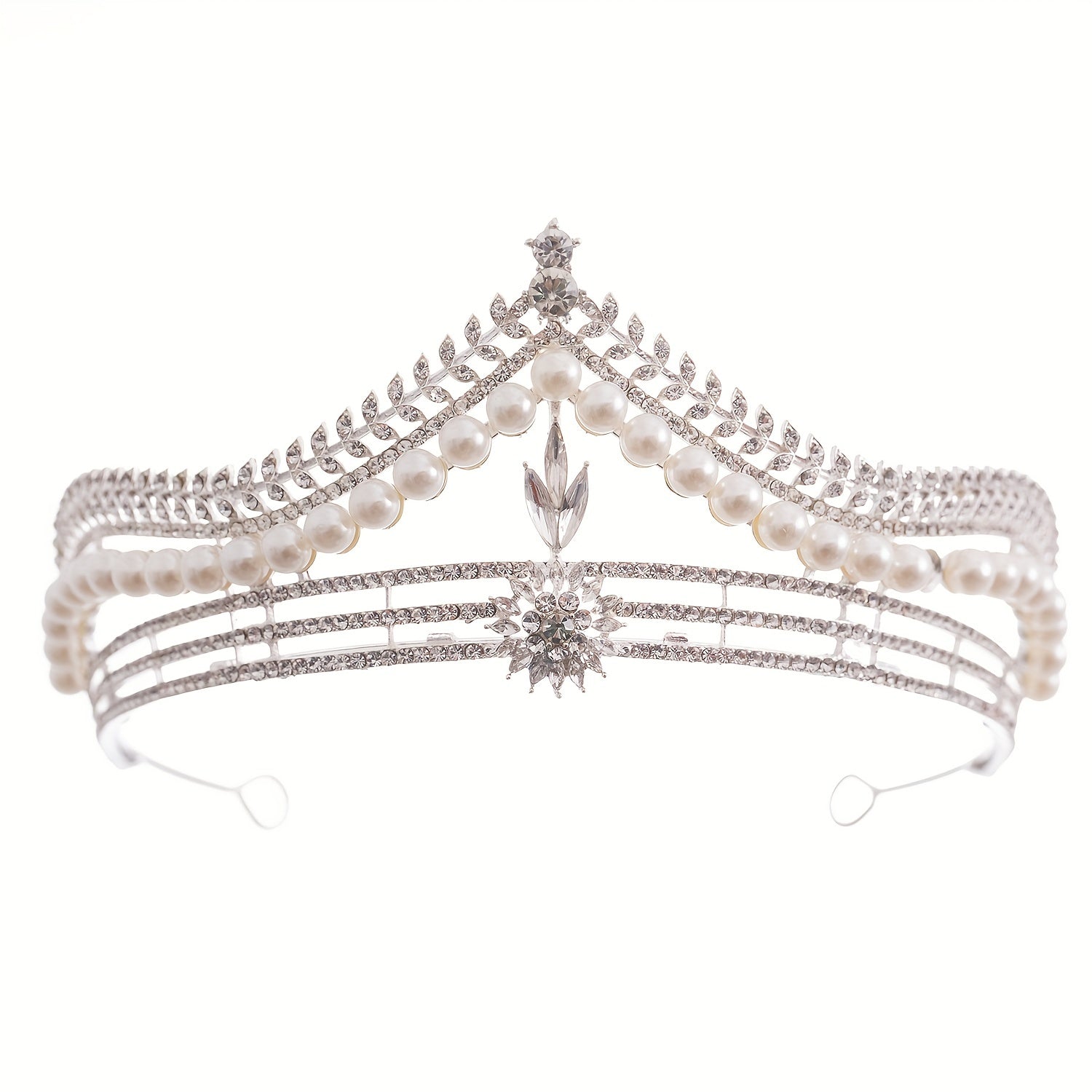 Crystal Pearl Crown Tiara Flower Rhinestone Wedding Tiaras