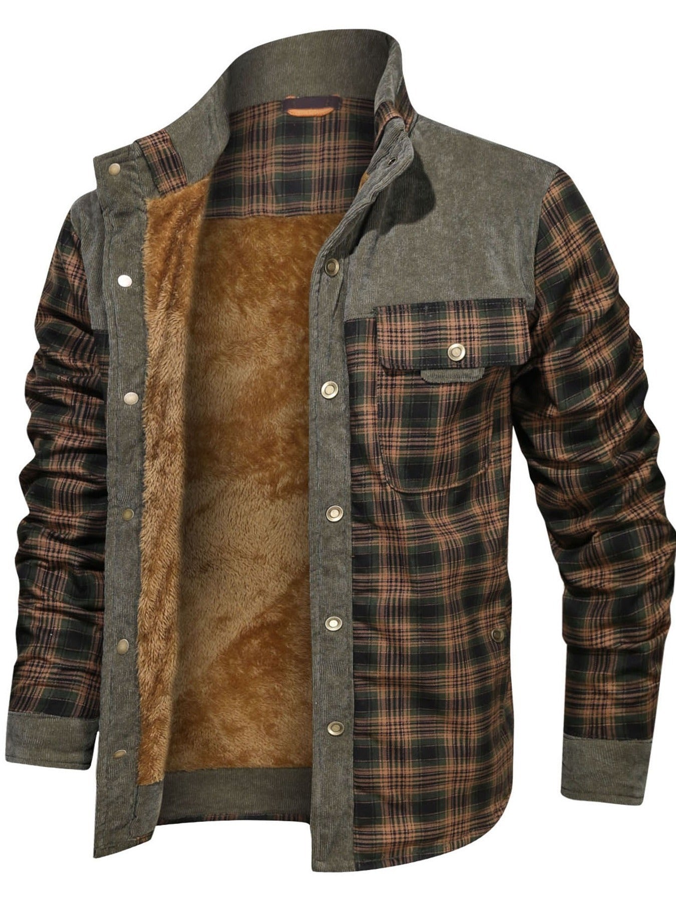 Men's Winter Fleece Padded Lapel Plaid Cotton Jacket