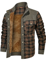 Men's Winter Fleece Padded Lapel Plaid Cotton Jacket