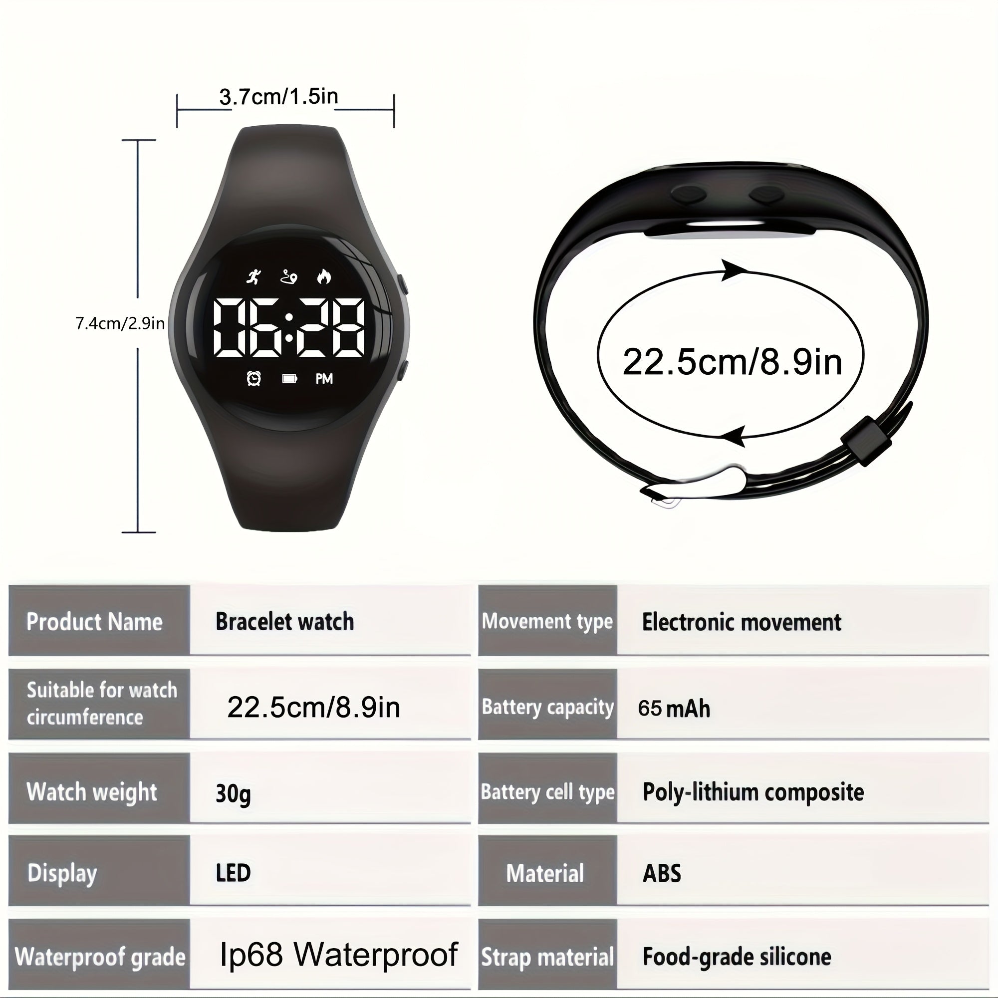 Youth Fitness Watch Step Tracker Pedometer Stopwatch USB Rechargeable