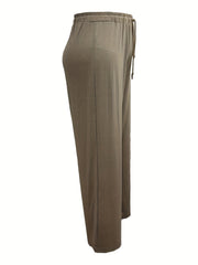  Women's Solid Elastic Drawstring High Rise Trousers