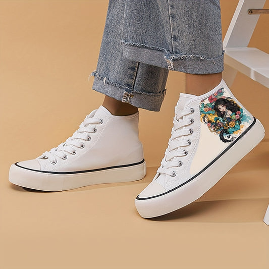 Anime Girl Pattern Lightweight High Top Breathable Canvas Sneakers