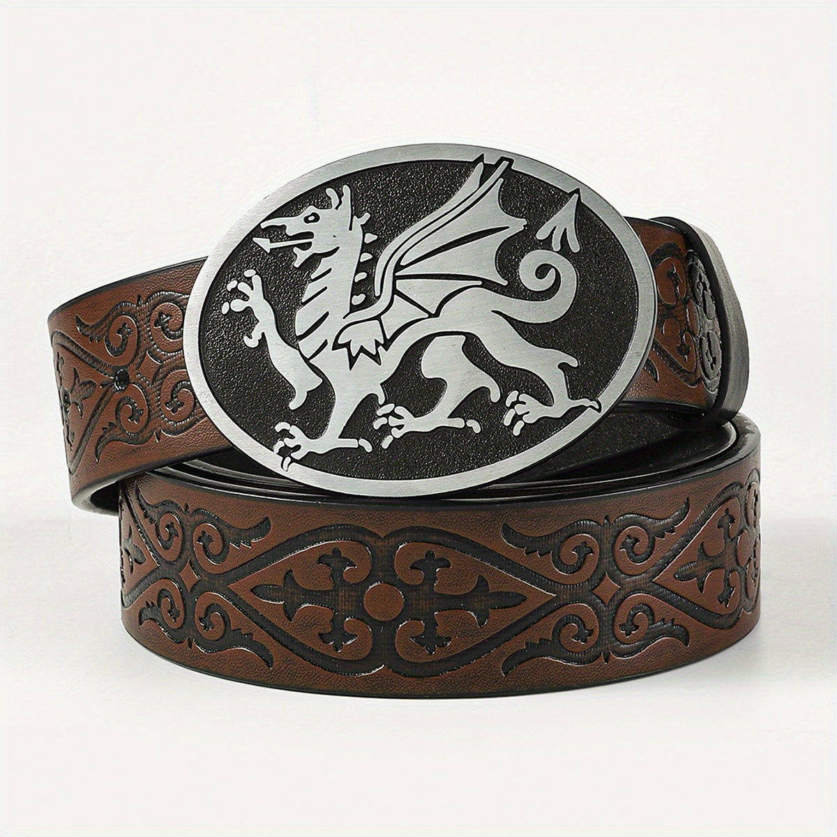 Men's Retro Embossed Oval Pixiu Buckle