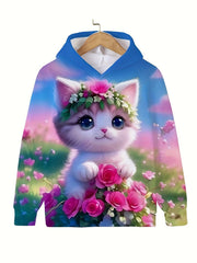 Adorable Kitten Long Sleeve Hoodie Girls Pullover Sweatshirt