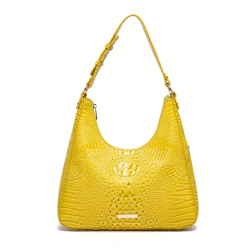 Crocodile Pattern Leather Handbag Ombre Shoulder Purse