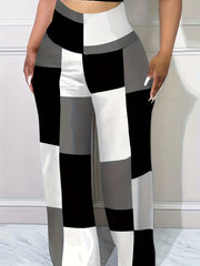  Colorblock High Rise Flare Leg Trousers