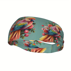 Parrot & Floral Print Sports Headband - Sweat Wicking & Stretchy