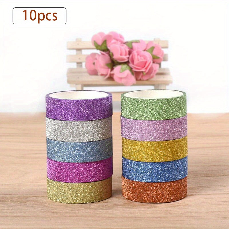 10pcs Decorative Tape Golden Glitter Onion Powder Wwisp Tape