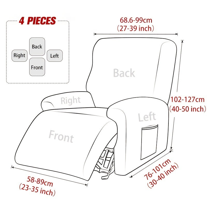 Jacquard Recliner Chair Slipcover Protector Set - 4pcs