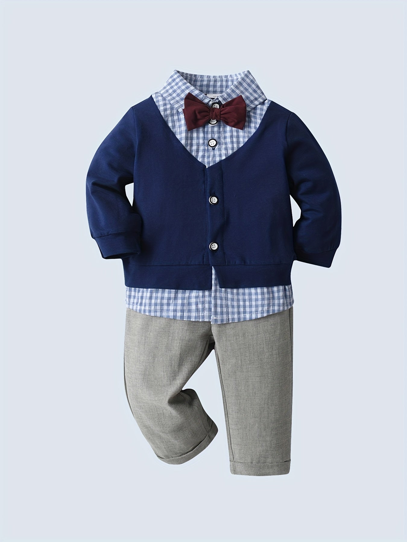 Baby Boy's Handsome Set Lapel Bow Tie Shirt & Coat & Pants Set
