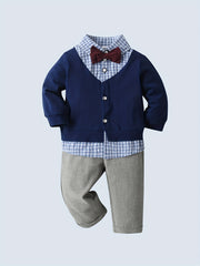 Baby Boy's Handsome Set Lapel Bow Tie Shirt & Coat & Pants Set