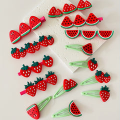 14pcs Cartoon Strawberry Hair Clip Set, Colorful Snap Clip Sweet Fruit Duck Bill