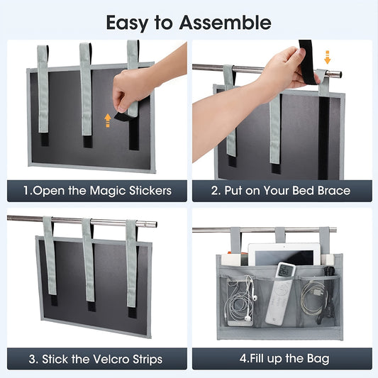 Gray Bedside Caddy for Beds and Dorms
