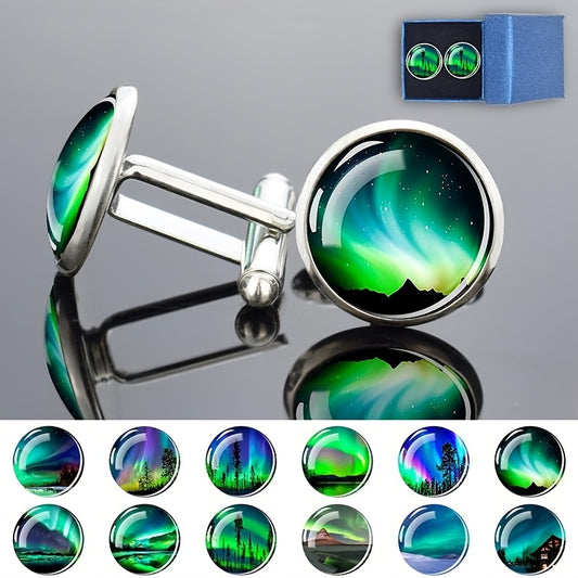 Green Aurora Cufflinks Glass Jewel Cufflinks For Men