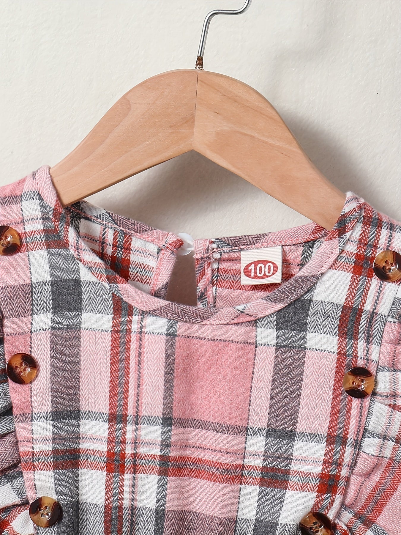 Girls' Plaid Long Sleeve Casual Midi Dress With Hat & Belt for Spring/Autumn
