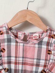 Girls' Plaid Long Sleeve Casual Midi Dress With Hat & Belt for Spring/Autumn