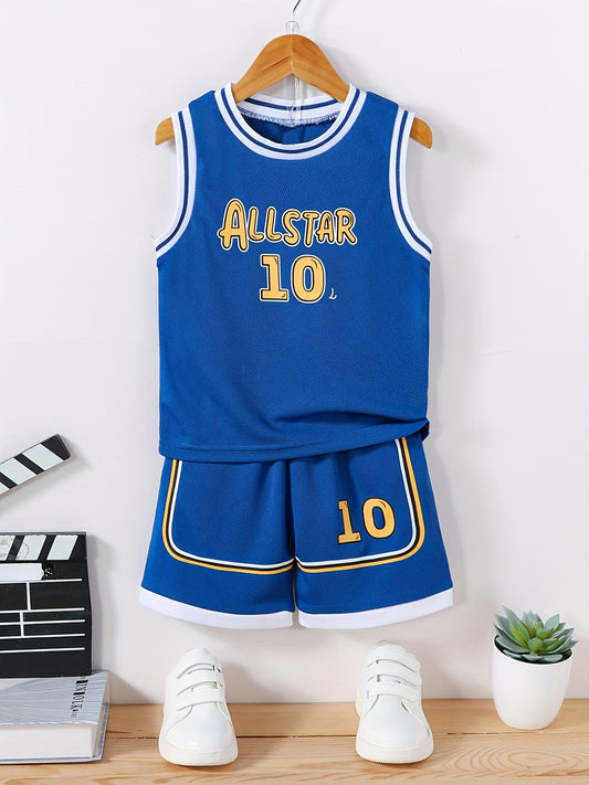 Boys Basketball Set Sleeveless Shirt and Shorts for Summer Training 10 Print