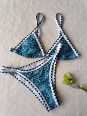 Floral Print Bikini Set Back Buckle Cut Out High Cut 2 Piece Swimsuit