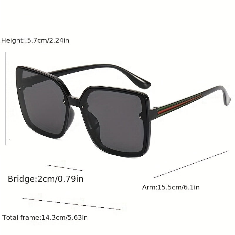 Oversized Square Sunglasses Rivet Decor Striped Temple Glasses UV400
