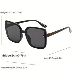 Oversized Square Sunglasses Rivet Decor Striped Temple Glasses UV400
