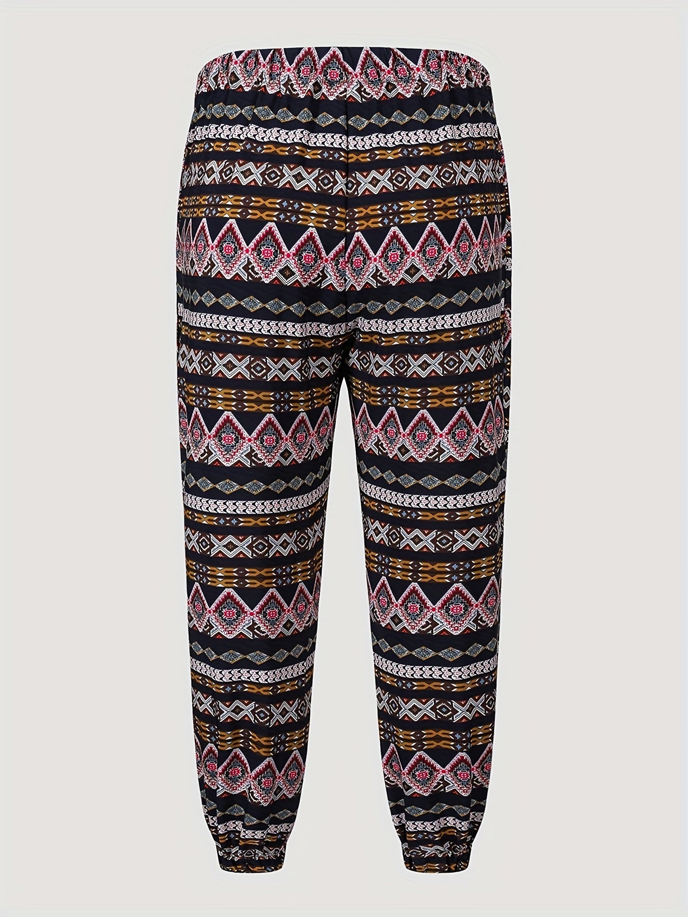  Geometric Print High Rise Tapered Leg Pants With Belt