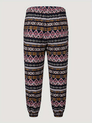  Geometric Print High Rise Tapered Leg Pants With Belt