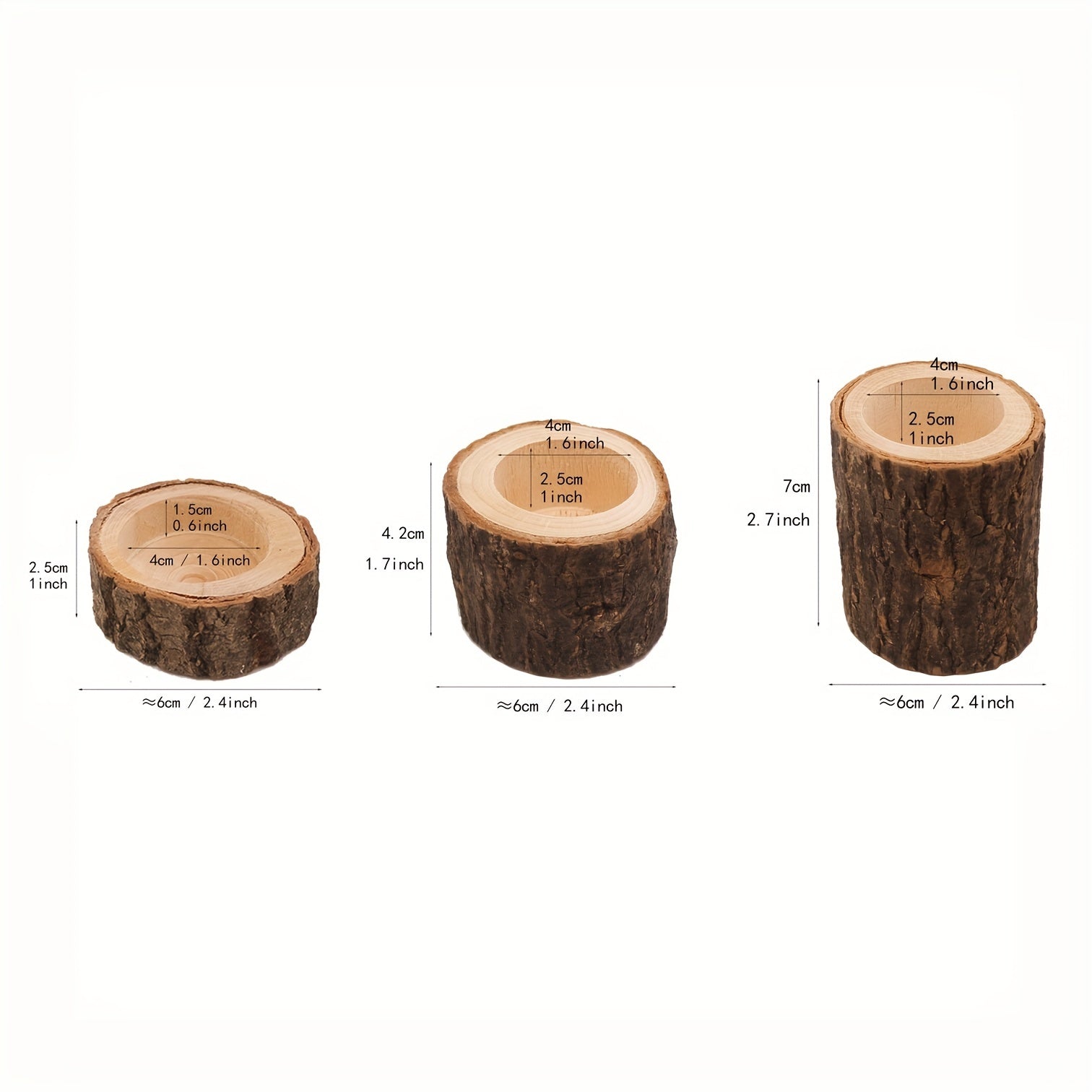 Set of 3 Wooden Tea Light Candle Holders for Table Centerpieces